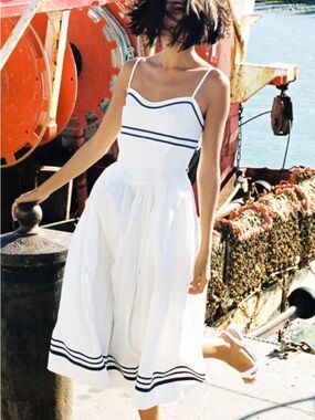 J. Crew Factory White Midi Sundress with Navy Trim Size 4 NWT